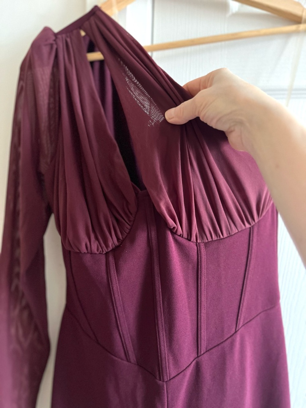 Fashion Nova One Love One-Shoulder, Wide-Leg Flattering Fit Burgundy Size M - Picture 7 of 13